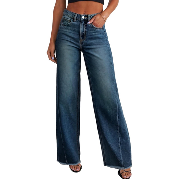 Roswear Denim - Sidefeel Wide Leg Jeans High Waisted Stretchy Denim Trouser Pants